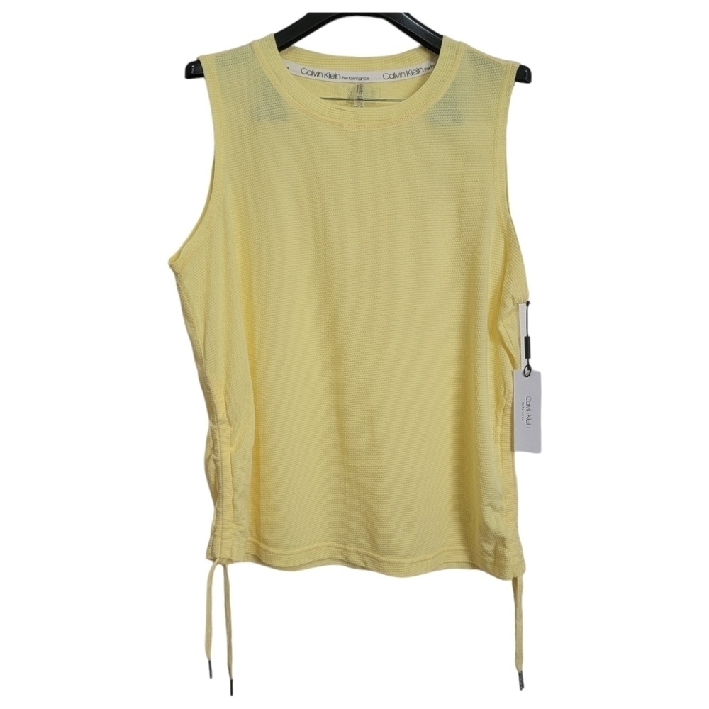Calvin Klein Soft Yellow Crew Neck Sleeveless Ruched Side Muscle Tank Top XXL - Picture 1 of 6